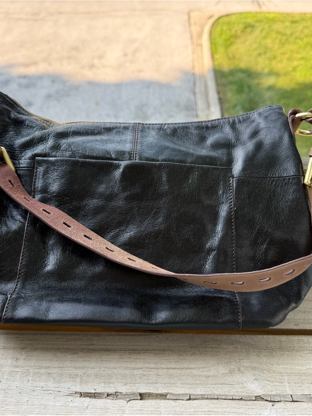 Black Leather HOBO purse with brown strap